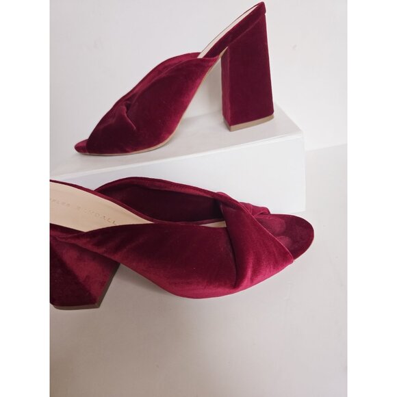 Loeffler Randall Laurel Twist Velvet Burgundy Mule Open Peep Toe Heels Sandals 9 - Picture 4 of 14